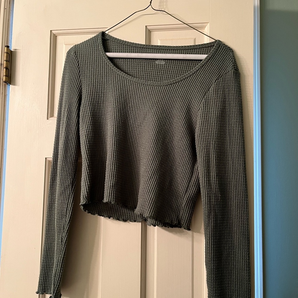American Eagle Outfitters Green Ribbed Crop Top